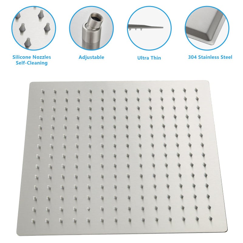 Lordear Rain Shower Head 12 Inch Solid Ultra Thin 304 Stainless Steel Adjustable Square Rainfall Shower Head Full Body Coverage with Silicone Nozzle 12â€ Waterfall Showerhead,Brushed Nickel - Image 3